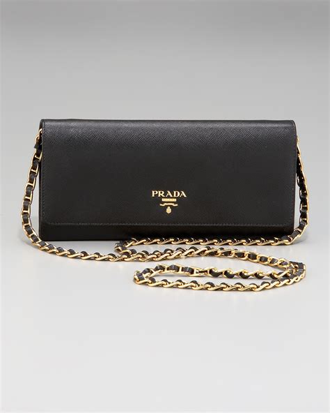 prada black logo wallet leather chain bag|prada purse with wallet holder.